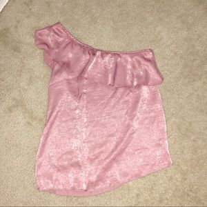 Pink metallic one shoulder shirt